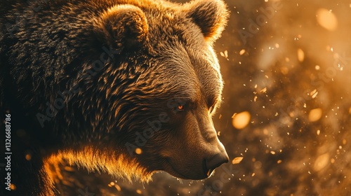 A powerful close-up of a European brown bear in the wild Carpathian forests of Romania