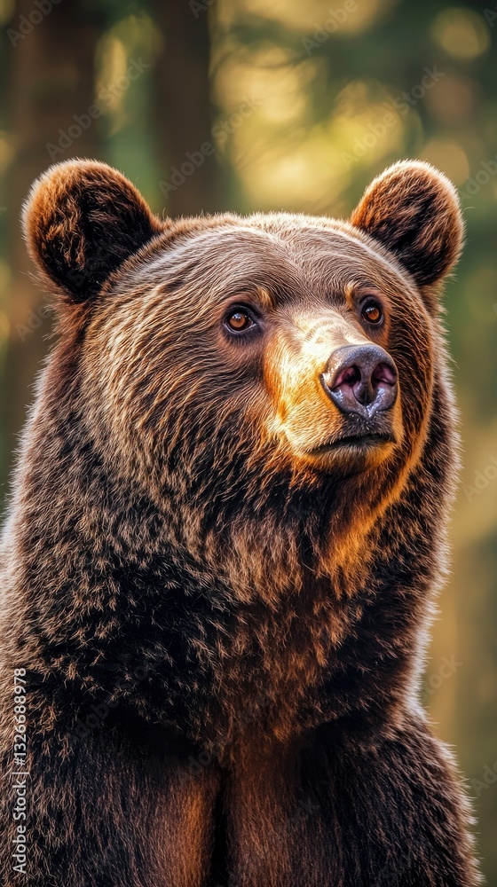 Obraz premium A powerful close-up of a European brown bear in the wild Carpathian forests of Romania