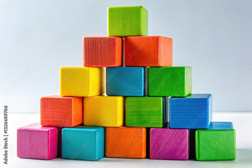 Rule of thirds photography captures colorful stacking blocks; a fun, educational toy for kids on a clean white background. Rule of thirds photography captures colorful stacking blocks; a fun, educational toy for kids on a clean white background.