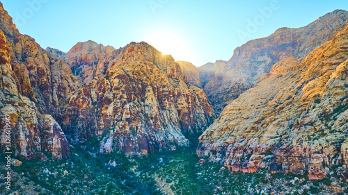 Aerial of Red Rock Canyon Sandstone Cliffs at Golden Hour