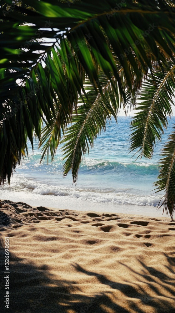 Obraz premium A serene close-up of lush green date palms swaying in the coastal breeze of Crete