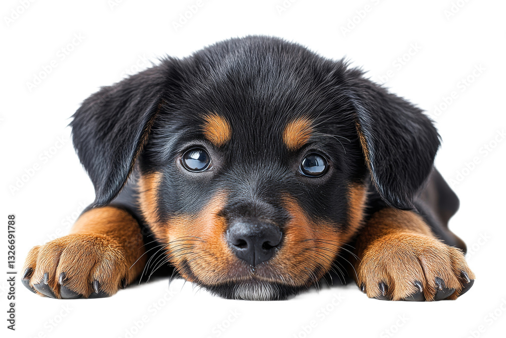 Cute rottweiler puppy resting on a soft surface Cute rottweiler puppy resting on a soft surface