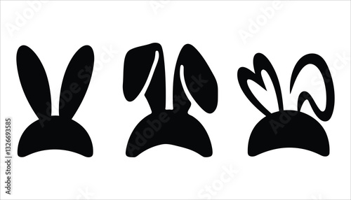 Bunny Ears Silhouette Set. Rabbit Head, Easter Symbol, and Cute Animal Vector.
