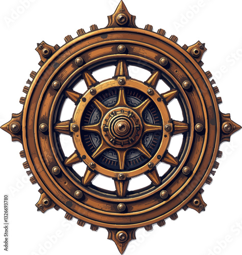 a drawing of a ship ' s wheel with gears and gears on the side