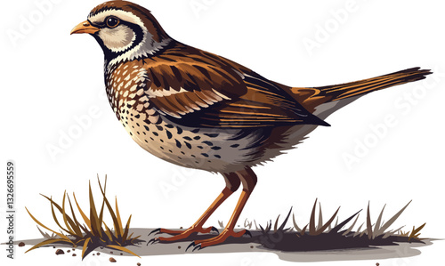 a bird is standing in the grass next to a bird on a white background
