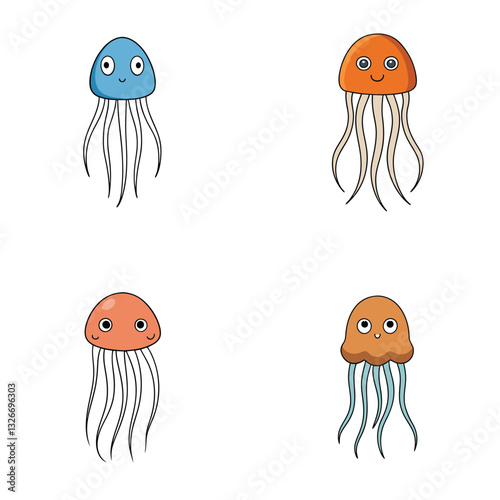 set of funny cartoon fishes