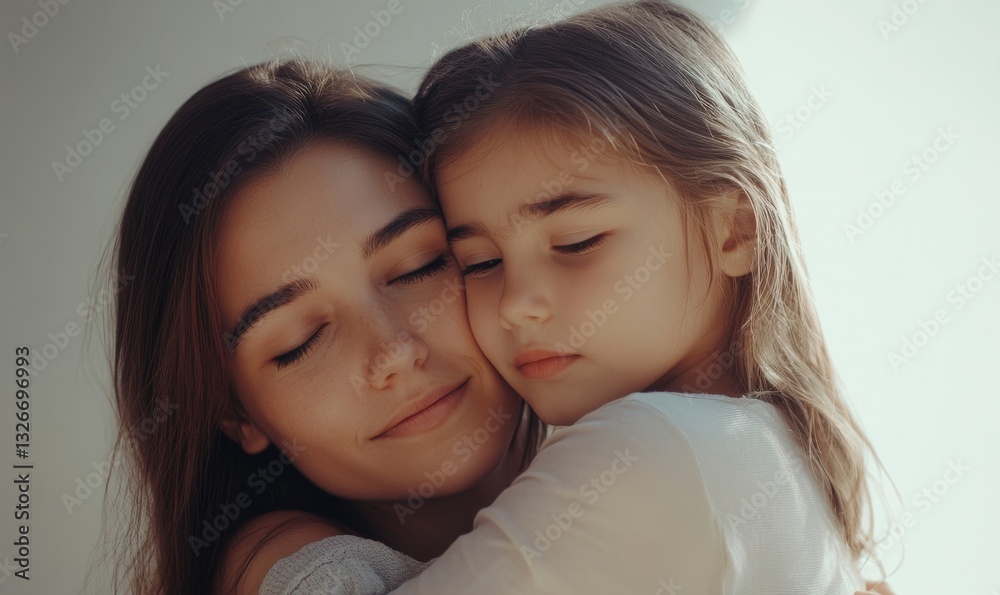 Tender Mother Daughter Embrace Gentle Love Peaceful Moment Warm Family Bond Soft Light Happy Tender Mother Daughter Embrace Gentle Love Peaceful Moment Warm Family Bond Soft Light Happy