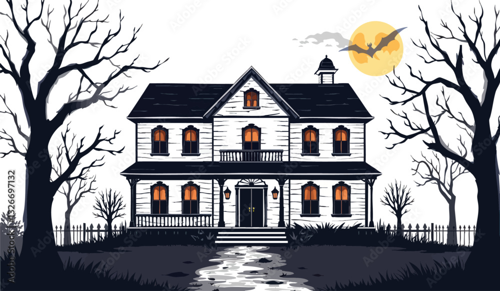 a house in the woods with a full moon in the background and a full moon in the sky a house in the woods with a full moon in the background and a full moon in the sky