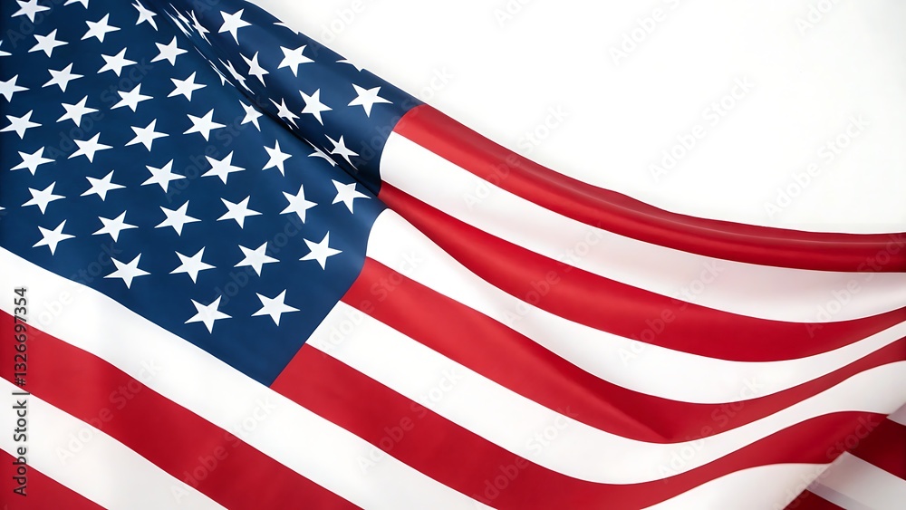 Fototapeta premium Close-up of American flag waving, symbol of patriotism and national pride, isolated on white background, perfect for national celebrations