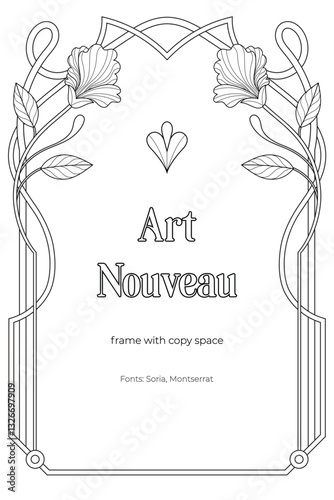 Luxury Art Nouveau Frame – Black and White Retro Line Art Coloring Page with Royal Copy Space