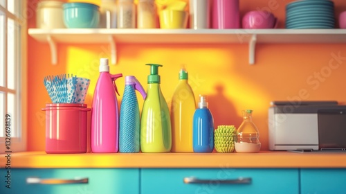 Wallpaper Mural Colorful cleaning supplies on a kitchen countertop Torontodigital.ca