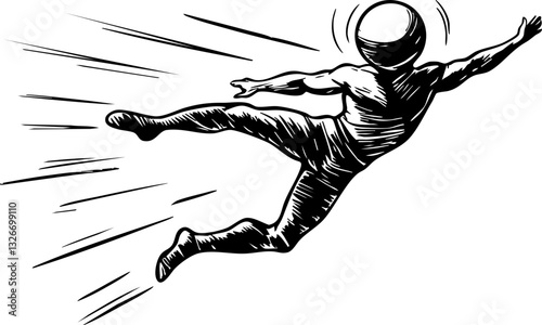 Dynamic action scene featuring human-like figure in motion abstract environment illustrative artwork energetic perspective