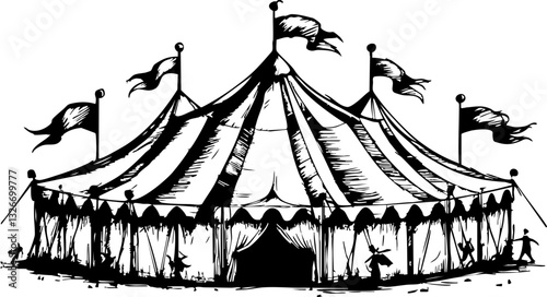 Circus event tent festival grounds illustration outdoor front view entertainment theme