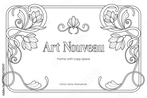 Luxury Art Nouveau Frame – Black and White Retro Line Art Coloring Page with Royal Copy Space