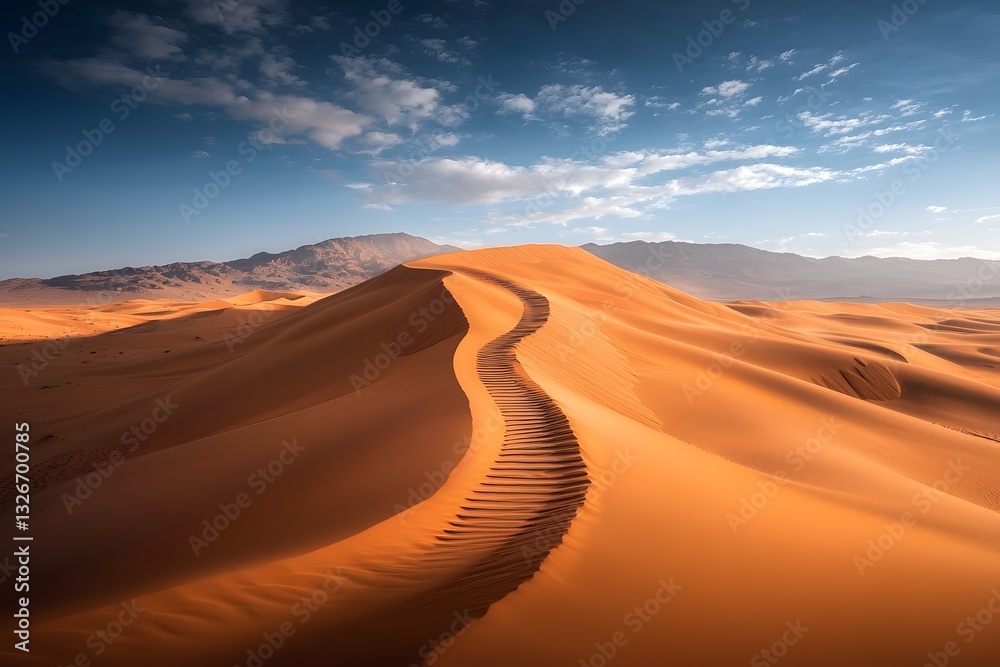 Naklejka premium Serene Dune Landscape with Sand Ripples and Blue Sky