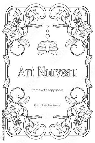 Luxury Art Nouveau Frame – Black and White Retro Line Art Coloring Page with Royal Copy Space