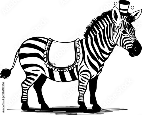 Circus zebra performance outdoor arena illustration playful environment side view fun animal concept