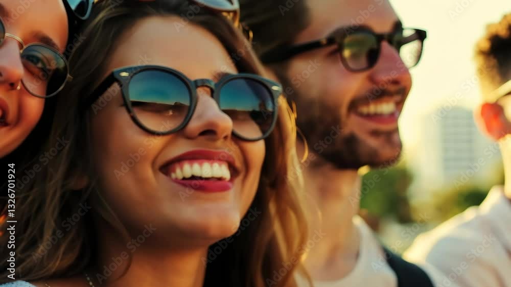 On a sunny day, a group of friends gathers to share laughter under a warm sky. Their colorful sunglasses reflect the vibrant energy of summer and the cherished memories made in nature together On a sunny day, a group of friends gathers to share laughter under a warm sky. Their colorful sunglasses reflect the vibrant energy of summer and the cherished memories made in nature together