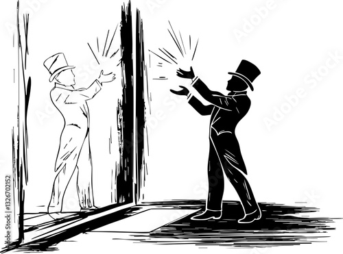 Magician performing illusion theater stage drawing artistic environment side view creativity unleashed