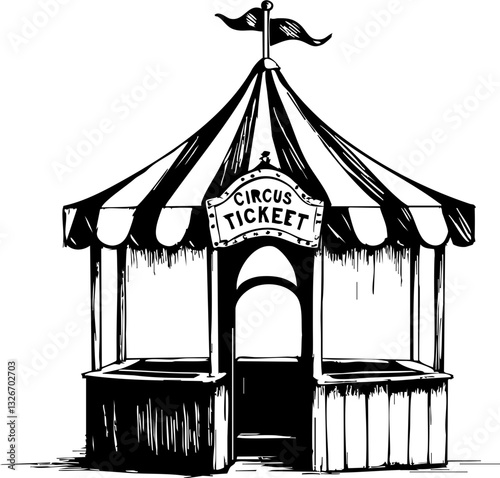 Circus ticket booth festival ground illustration outdoor bird's eye view whimsical concept for seo impact