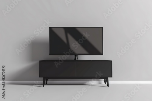 Simple linear icon of a contemporary TV stand in rich black, minimal lines, and elegant design.