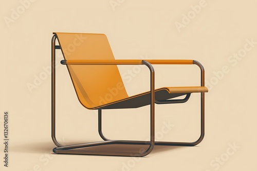 Simple linear icon of a contemporary garden chair in warm ochre, sleek lines, and minimalistic design.