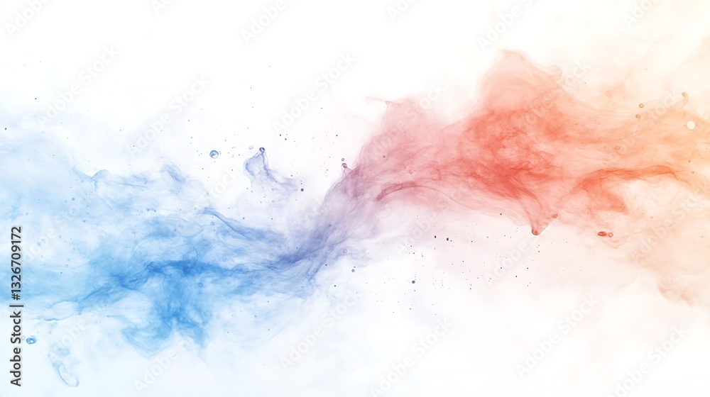 Fototapeta premium Vibrant abstract smoke in blue and orange hues blending seamlessly against a white background.
