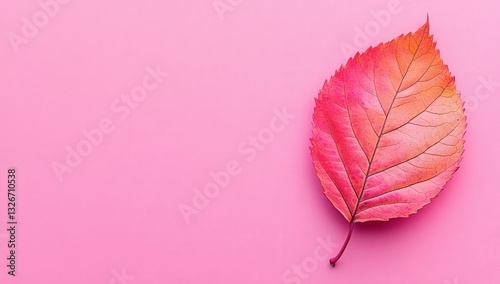 A pink leaf rests upon a beautiful pink background in harmony