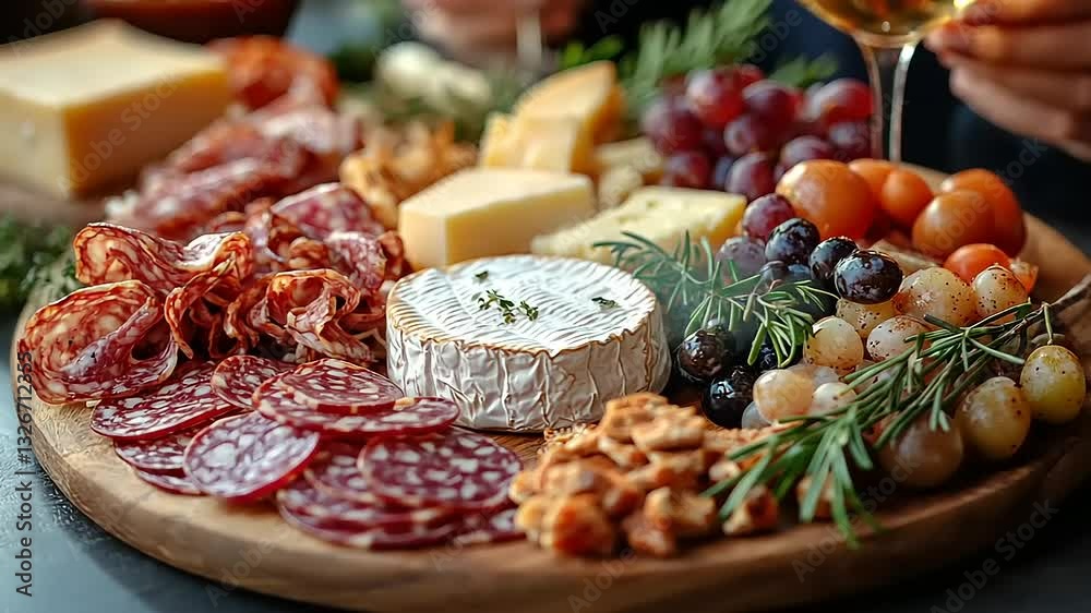 Assorted Charcuterie Board with Wine and Grapes Assorted Charcuterie Board with Wine and Grapes