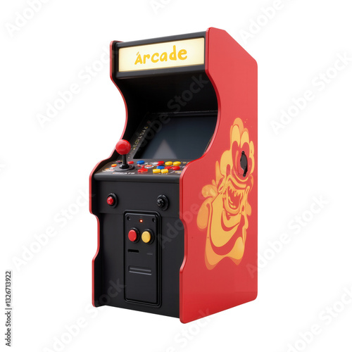 Miniature Arcade Cabinet with Monster Graphic and Joystick