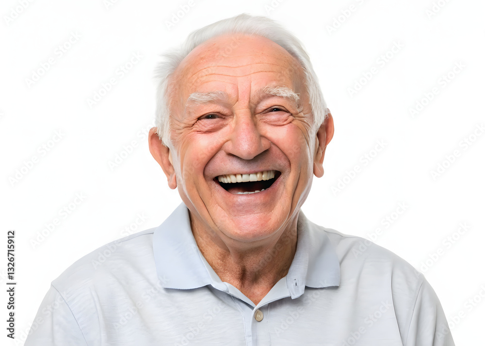 cheerful elderly man with twinkle in his eye, smiling warmly against white background. humor laughter cheerful elderly man with twinkle in his eye, smiling warmly against white background. humor laughter