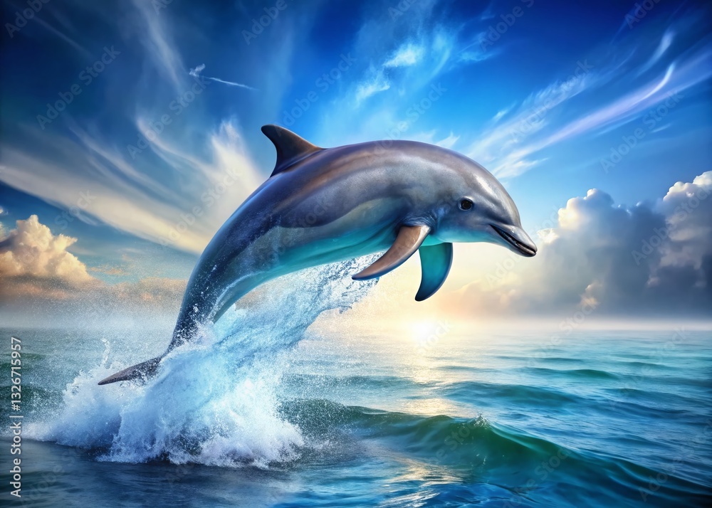Fototapeta premium Dolphin Leaping: Dynamic Ocean Wildlife Long Exposure Photography
