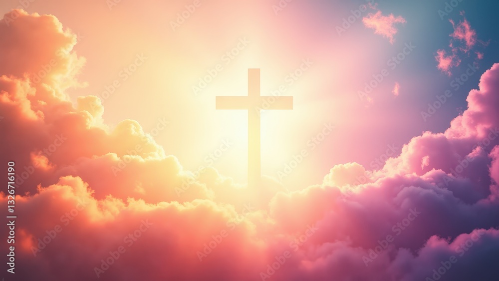 Communion banner ideas featuring a cross illuminated by a radiant sunset among colorful clouds. Communion banner ideas featuring a cross illuminated by a radiant sunset among colorful clouds.