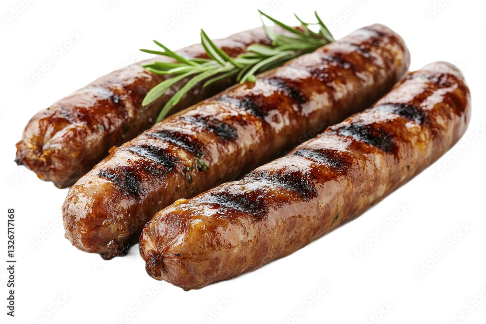 Grilled sausages with herbs on a transparent background Grilled sausages with herbs on a transparent background