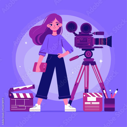 cartoon illustration of professional photographer and videography