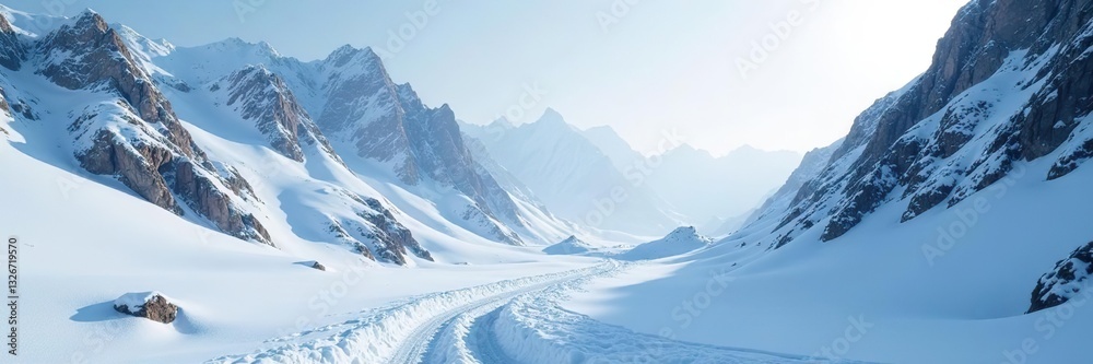 Obraz premium Snowy terrain with icy rocks and frosty details, winter scenery, wintry scene