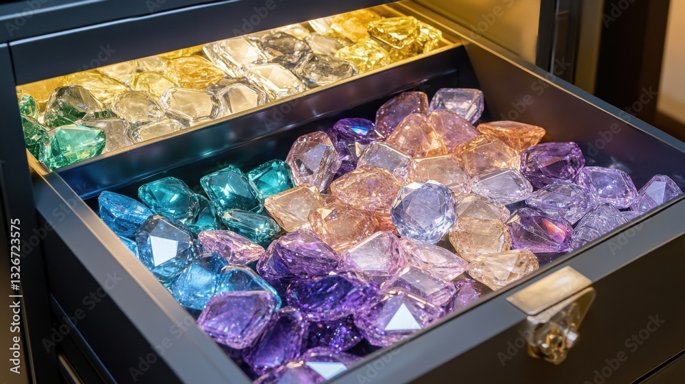 Fototapeta premium A secure diamond vault filled with individually packed, certified gemstones