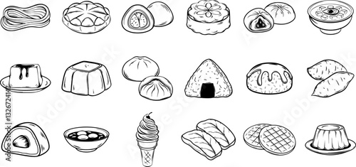 Japanese food doodles icons collections Doodles of various Japanese foods