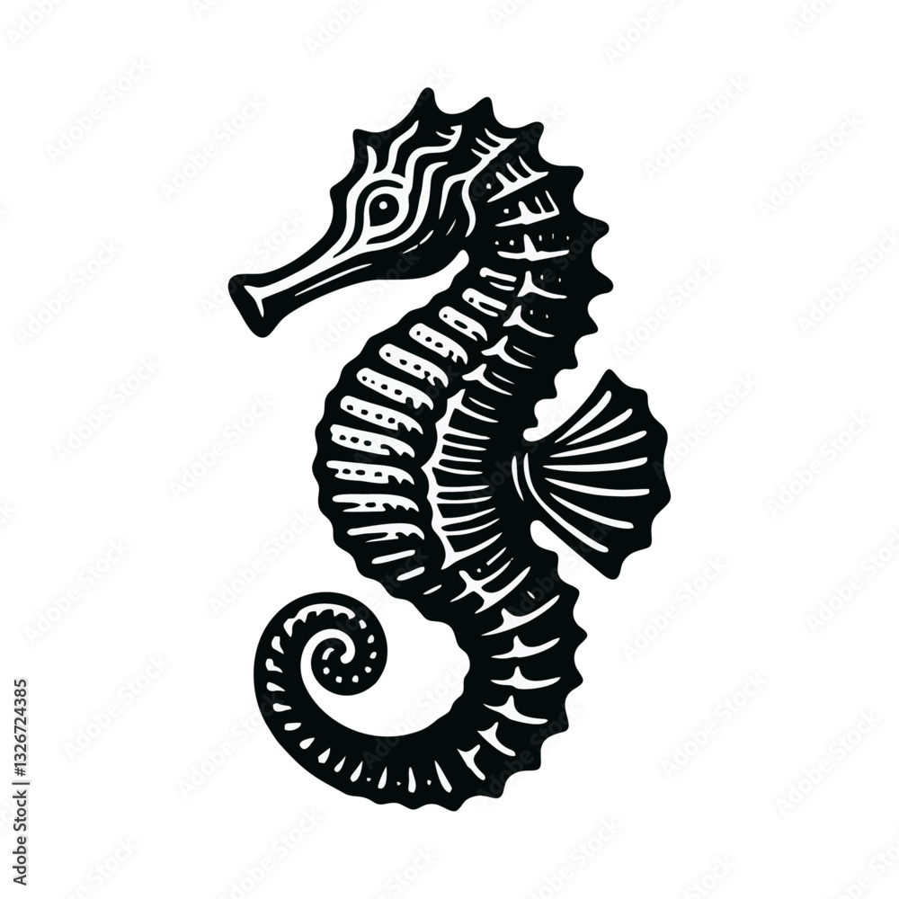 Fototapeta premium Seahorse engrave logo icon design illustration