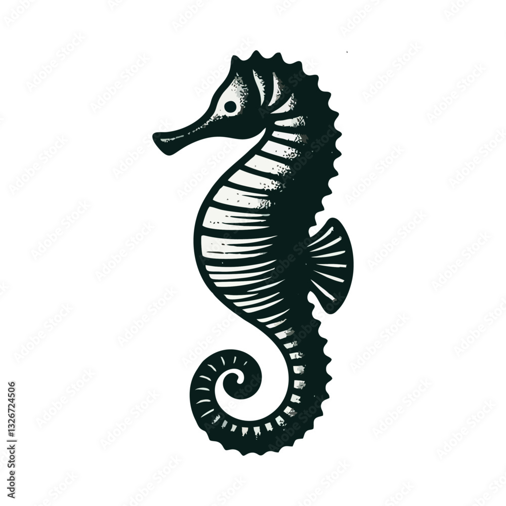 Fototapeta premium Seahorse engrave logo icon design illustration