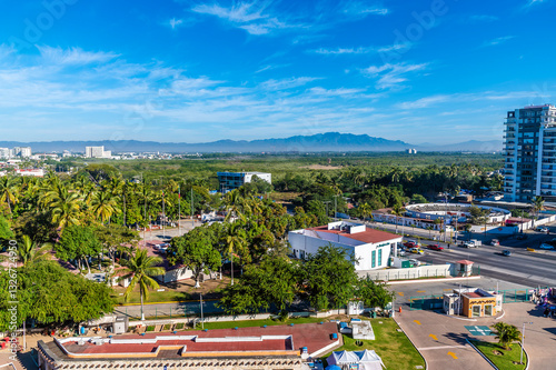 A view from the Cruise terminal inland towards the airport in Puerto Vallarta in early springtime