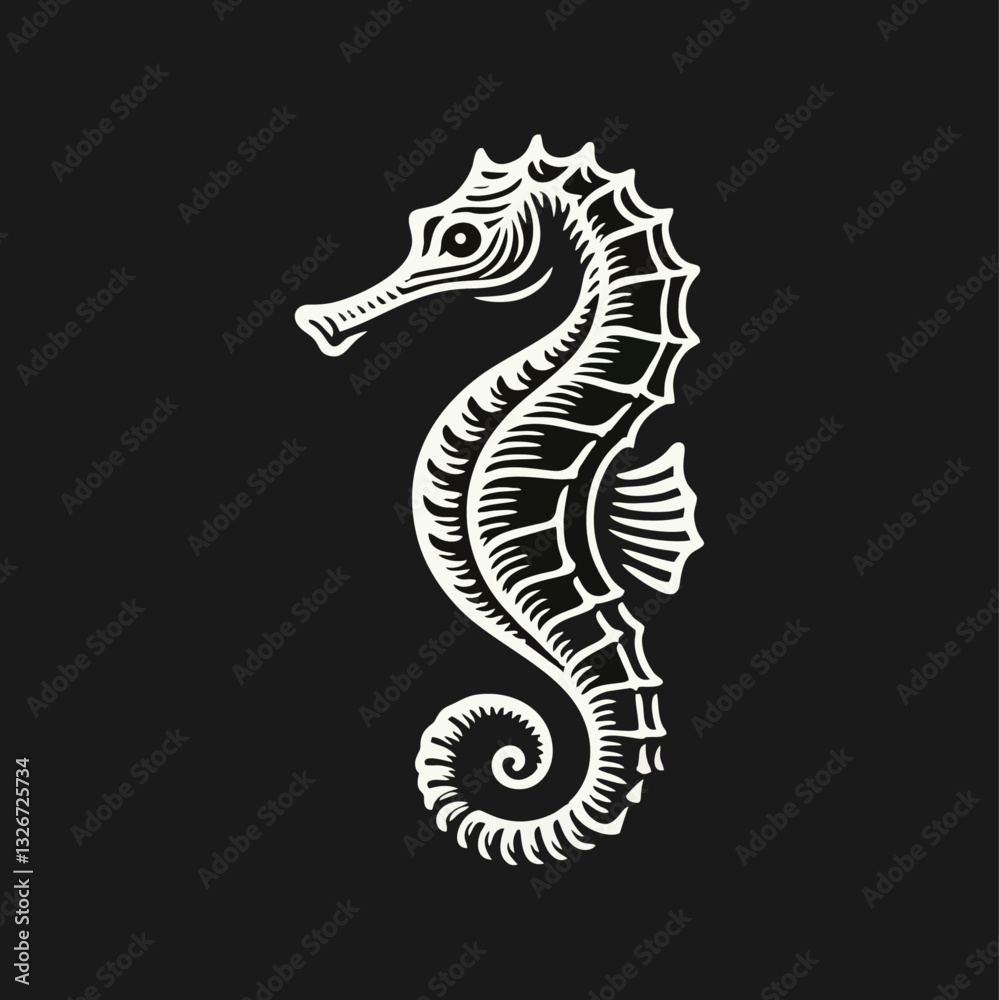 Fototapeta premium Seahorse engrave logo icon design illustration template