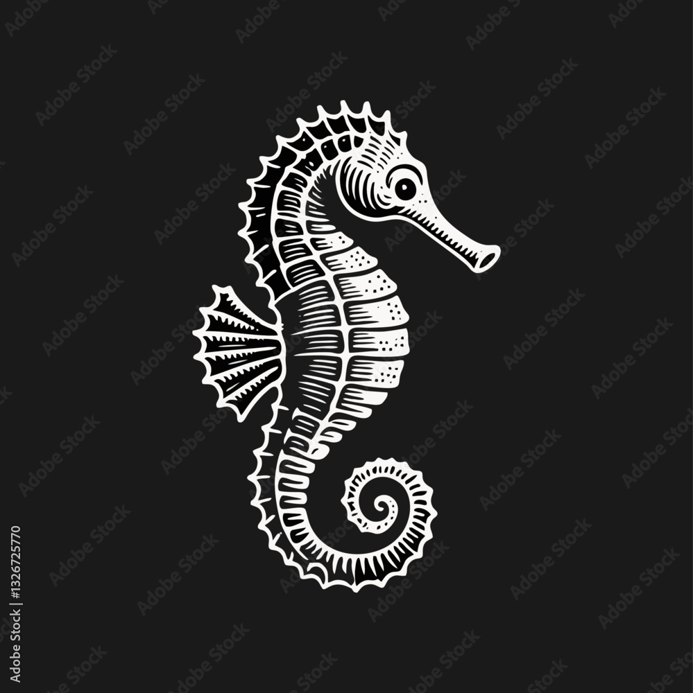 Fototapeta premium Seahorse engrave logo icon design illustration template