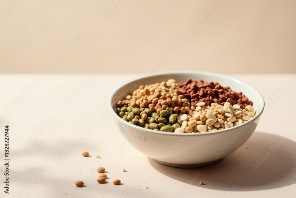 A bowl of assorted legumes and seeds, sunlit, showcasing a variety of textures and colors, offering a healthy and nutritious food option. A bowl of assorted legumes and seeds, sunlit, showcasing a variety of textures and colors, offering a healthy and nutritious food option.