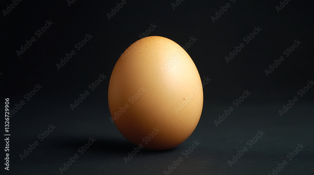 single brown egg stands upright on dark surface with smooth texture, illuminated by soft lighting that highlights its natural speckled shell. background is deep black, creating dramatic contrast single brown egg stands upright on dark surface with smooth texture, illuminated by soft lighting that highlights its natural speckled shell. background is deep black, creating dramatic contrast