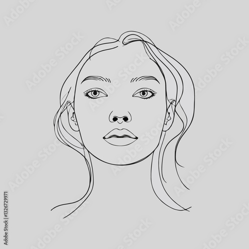Line Art Woman's Face, Representing Beauty and Simplicity, against a gray background