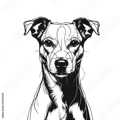 Black and white illustration of a dog’s face
