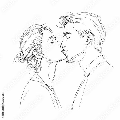 Line art of couple kissing in a romantic gesture