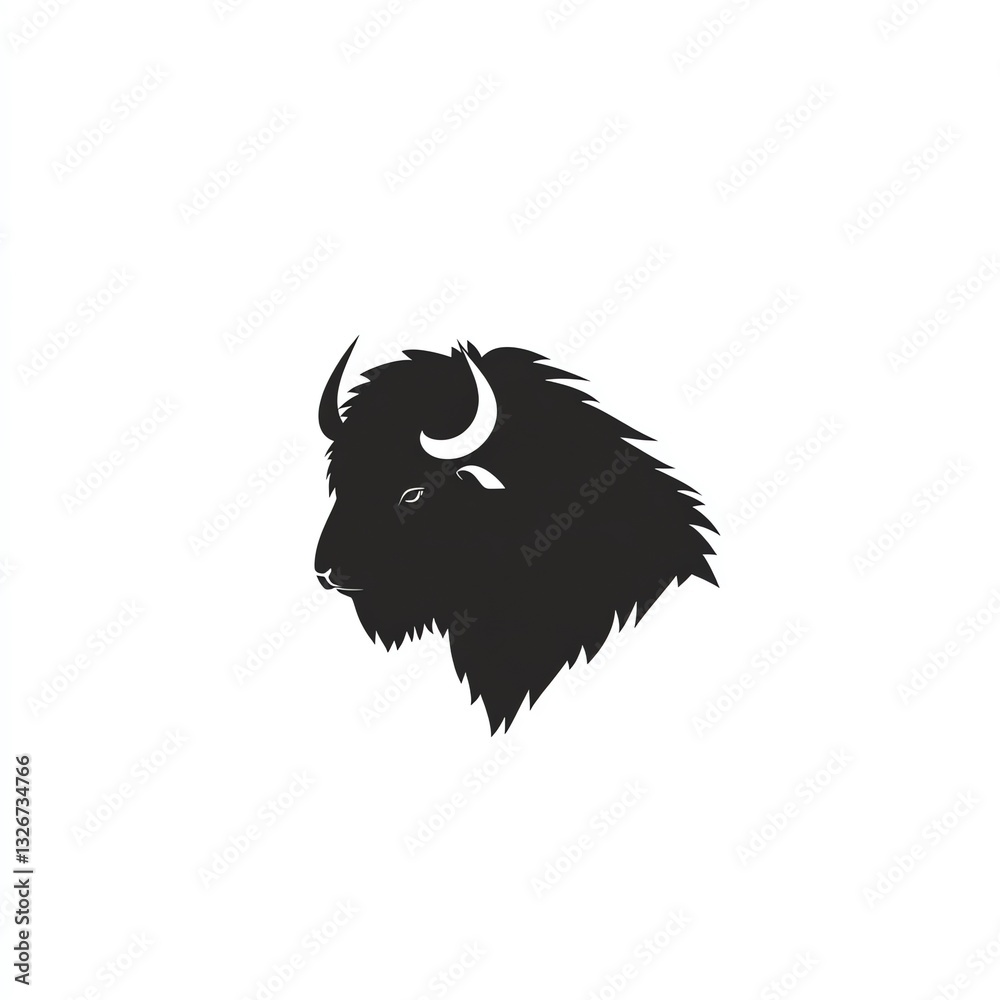 Fototapeta premium Majestic Bison Silhouette A Striking Minimalist Design Featuring a Powerful Animal Head, Set Against a Clean White Background