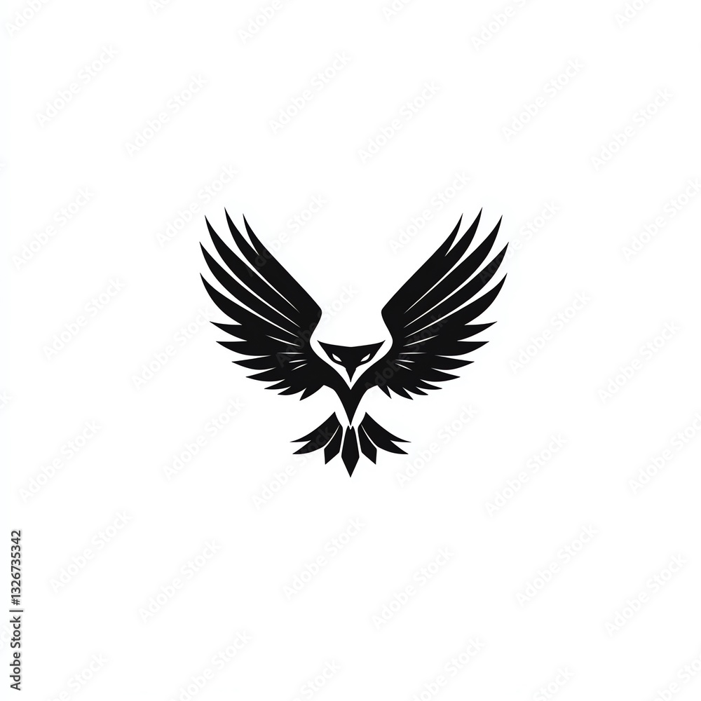 Obraz premium MajesticBlackHawkSoaringHighAboveWhiteBackground,AStunningMinimalistGraphicDesign